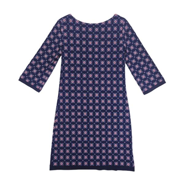 Tommy Hilfiger Women's 4 Geometric Navy A-Line Dress 3/4 Sleeve Preppy Classic - Picture 2 of 4